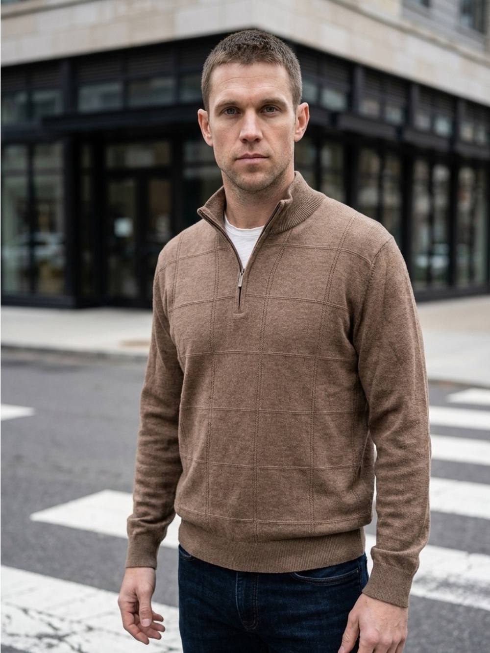 Van Heusen Men's Taupe Quarter-Zip Sweater